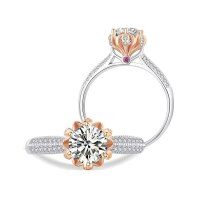 wholesale S925 Sterling Silver Rose Gold Tone Red Moissanite Diamond Ring for Women, Simple and Fashionable Gemstone Closed Micro-Paved Unique Wedding Ring-1 carat zircon US 6