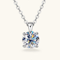 S925 Silver Classic Six-Claw D Color Moissanite 1 Carat Necklace-【Four-Prong Clasp】White Gold  D-Color Moissanite - 1CT
