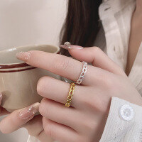 wholesale S925 Sterling Silver Fashion Minimalist Plain Loop Buckle Design Individual Internet-FamousIns Style Open-End Ring-1399QJ Bright Silver/approx. 2.2g Adjustable opening