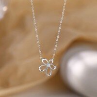 wholesale S925 Sterling Silver Artisan Miracle Flower Micro-Inlaid Zircon Five-Petal Necklace for Women, Light Luxury Small Batch Design, Ins Style-Small Five-Leaf Flower Necklace 925 Silver