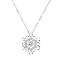 wholesale S925 sterling silver micro-paved zirconia jumping heart snowflake flower necklace, luxurious and elegant high-end necklace-Style 3>925 silver