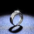 Platinum-Plated 925 Silver Moissanite Ring, Minimalist Men's Wedding Band for E-commerce-0-0
