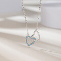 wholesale S925 silver women's collarbone chain trendy double heart-shaped pendant jewelry factory wholesale-0-1