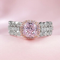 wholesale 18K gold jewelry new imported high-carbon diamond 6*6 radiant pink diamond ring women's fashion versatile daily wear-R798 Pink Diamond>No. 5