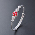 wholesale [990 Silver] Women's Korean Style Minimalist Red Enamel Four-Leaf Clover Bracelet, Fashionable Silver Bracelet-0-2