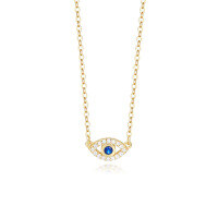 wholesale S925 Sterling Silver FarFan Evil Eye Necklace with Micro-Set Zirconia, French-style Choker-A3237-Gold 925 Silver
