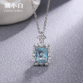 wholesale S925 Sterling Silver Summer Blue Topaz Necklace for Women, Minimalist Light Luxury Small Design French Collarbone Chain-0-0