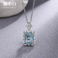 wholesale S925 Sterling Silver Summer Blue Topaz Necklace for Women, Minimalist Light Luxury Small Design French Collarbone Chain-xb589-white gold