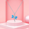wholesale 925 Silver Japanese Whimsical Small Dragonfly Synthetic Opal Pendant, White and Blue Opal Jewelry Necklace Pendant-0-2