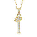 Gold-Plated Copper Crown Zircon Quartz Letter Pendant Necklace-0-12