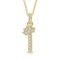 Gold-Plated Copper Crown Zircon Quartz Letter Pendant Necklace-Letter Necklace I
