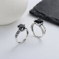 wholesale S925 Sterling Silver Vintage Punk Double-Layer Inlaid Black Zircon/Cross Pattern Inlaid Black Zircon Ring-0-0