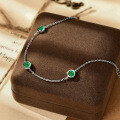 Sterling Silver Bracelet with Round Emerald-Like Gemstone, Vintage Style Clearance with Free Shipping-0-2