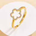 wholesale S925 sterling silver zirconia flower ring, five-leaf clover, sweet, fresh, gentle, elegant, adjustable open ring-0-1