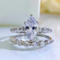 wholesale S925 Silver Mu Jing Jewelry 6*12 Marquise Cut Wedding Ring Set, Wish Light Luxury Fashion-0-7