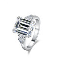S925 Silver 4ct Emerald-Cut Moissanite Ring Women's Luxury Rectangular Prong Setting-0-0