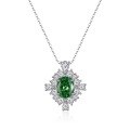 wholesale S925 Sterling Silver Women's Emerald Necklace with Paraiba Green Pendant, Banquet European and American Style High Carbon Diamond Necklace Collarbone Chain-0-4