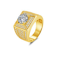 wholesale Gold-plated, fashionable and generous square 3-carat full diamond men's ring,-Silver with zircon gold 7
