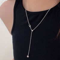 wholesale S925 Sterling Silver Italian Engraved Curved Knife Bead Necklace Women's Korean New Style Minimalist Fringe Choker-Sterling silver (50cm long)