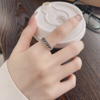 wholesale S925 Sterling Silver Retro Hollow Mesh Weave Irregular Ring Creative Trendy Fashion Design Sense Ring-922J/approx. 2.4g Adjustable opening