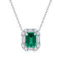wholesale 925 Silver Cloud Tong Jewelry Small Octagon Cultivated Emerald with Baguette Zirconia Border, a Gift for Commemorative Purposes-0-0