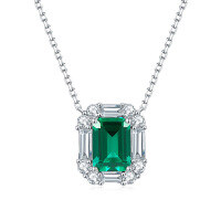 wholesale 925 Silver Cloud Tong Jewelry Small Octagon Cultivated Emerald with Baguette Zirconia Border, a Gift for Commemorative Purposes-Small octagonal 6*8mm (2ct) 925 silver