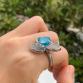 wholesale Platinum, ZHUO ZHI FAN New Collection Aquamarine 10*10mm Radiant Cut Flower Ring for Women, Fully Pavé Diamond Halo Setting-0-3
