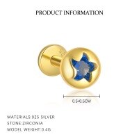 wholesale S925 Silver Gold Plated Round Diamond Stud Earrings, Cute Marine Animal Series, Sweet and Edgy Style-YE0185_Spinnel 119#_18K Yellow Plated_Single 925 Silver