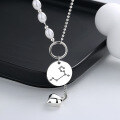 wholesale S925 Sterling Silver French Pearl-Connected Zodiac Pattern Heart Tassel Necklace, Light Luxury, Gentle, and Ethereal Accessory-0-3