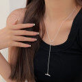 wholesale S925 Sterling Silver OT Buckle Bow Long Pendant Necklace for Women, Korean Spring and Summer New Arrival, Minimalist Design Sense Sweater Chain-0-1