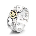 wholesale S925 Sterling Silver Wide Open-Ended Ring with Retro Chinese Style, Yun Chao Xuan's Unique Auspicious Fish Design for Wealth and Luck-0-4