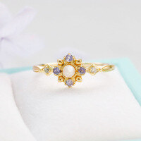 wholesale 14k gold-plated silver jewelry in Japanese retro light luxury style with natural tanzanite and freshwater pearls, including necklace/ring and earrings-Natural Tanzanite Ring 6#