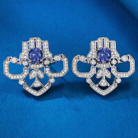 wholesale S925 Sterling Silver 1 Carat European and American Vintage Cubic Zirconia Earrings for Women, Fashionable and Versatile-E393 Blue Diamond 925 Silver
