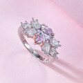 wholesale Platinum Jewelry New Pear-shaped 6*8mm Pink Diamond Ring Luxury Floral European and American Women's Band-0-2