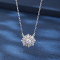 wholesale S925 Sterling Silver Sunflower Necklace for Women, Light Luxury Fashion Small and Exquisite Diamond-Inlaid Snowflake Pendant Collarbone Chain Valentine's Day Gift-0-0