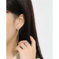 wholesale S925 Sterling Silver 047 Korean-style Versatile Earrings Ins Trendy Minimalist Cross Pendant Tassel Chain Long Drop Earrings for Women-0-3
