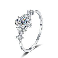 S925 Sterling Silver Moissanite Ring with Multi-Layer Halo and Fire Brilliance-5*7mm 1ct Moissanite (White Gold)  US Size 5
