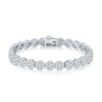 Sterling Silver Fashion New Luxury Full-Diamond Moissanite Lady Bracelet Tarnish-Free-16.5cm (Moissanite 2.5mm*192 beads)  925 Silver + Moissanite
