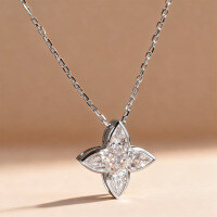 S925 Sterling Silver Moissanite Four-Leaf Flower Teardrop Pendant Necklace-White gold four-leaf clover necklace