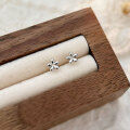 wholesale Sterling Silver S999 Minimalist Small Flower Stud Earrings for Women, Petite and Simple Fresh Style Exquisite Earrings for Pierced Ears Korean Version-0-0