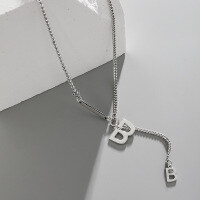 wholesale S925 Sterling Silver 003 Korean Version Ins Niche Design Minimalist Versatile Large and Small Letter B Chain Texture Necklace for Women-Thai silver>925 silver