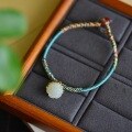 wholesale Metal material certificate cheongsam Hanfu jewelry Hetian jade lotus seed pod bracelet luxury hand-woven rope women's vintage style chain-0-5