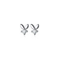 wholesale S925 Sterling Silver Mini Cute Rabbit Inlaid Diamond Korean Style Stud Earrings for Women, Ear Piercing Friendly Simple Ear Accessories G2060-0-4
