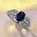 wholesale S925 Sterling Silver New Royal Blue 5*7mm Oval Full Diamond Ring, Luxurious and Versatile for Women-0-2