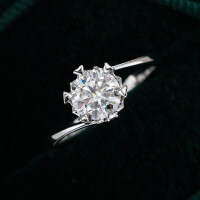 S925 Silver Moissanite Ring, Snowflake Twist Shank, Six-Prong Crown Setting, Factory Dropshipping-One carat (simulated diamond)  Hong Kong number 15