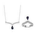 wholesale S925 Sterling Silver Fashion V-Shape Colored Gemstone Jewelry Set with Natural Peridot Garnet and Sapphire Ring and Necklace Set-0-2
