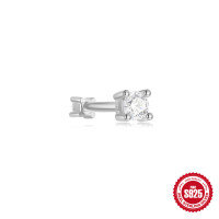 wholesale S925 Sterling Silver Single Diamond Studded Spiral Cartilage Ear Piercing Double-Sided Stackable Earrings-Single platinum