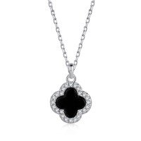 wholesale S925 Sterling Silver Korean Japanese Light Luxury Necklace for Women, Fresh and Versatile Floral Four-Leaf Clover Shell Pearl Agate Zircon Collarbone Chain-DM190005-SW-BK#9 925 silver