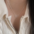 wholesale S925 Sterling Silver Korean Style Bow Necklace for Women, Small and Exquisite, Minimalist and Fresh, Sweet Collarbone Chain-0-2
