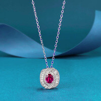 wholesale S925 Silver Zhuo Zhifang Jewelry European and American Style Oval Red Diamond Pendant Women's Fashion Elegance Cross-Border Live Streaming Item Necklace-N502 Oval Red Diamond 925 Silver